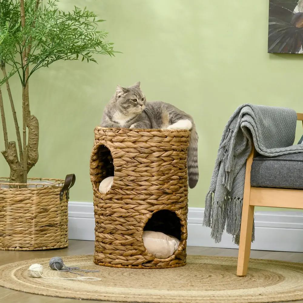 Skraptunna Katttorn Ljusbrun av Vattenhyacint 47 Cm