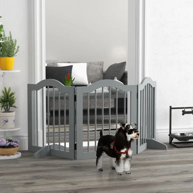 3-Delad Hundgrind/vikbar Hundgrind med Dörr Självstående Ljusgrå