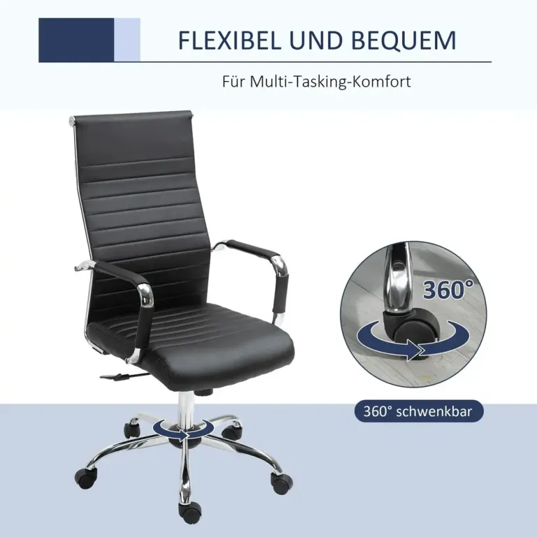 Ergonomisk Kontorsstol i Konstläder Hög Rygg Svart Konferensstol