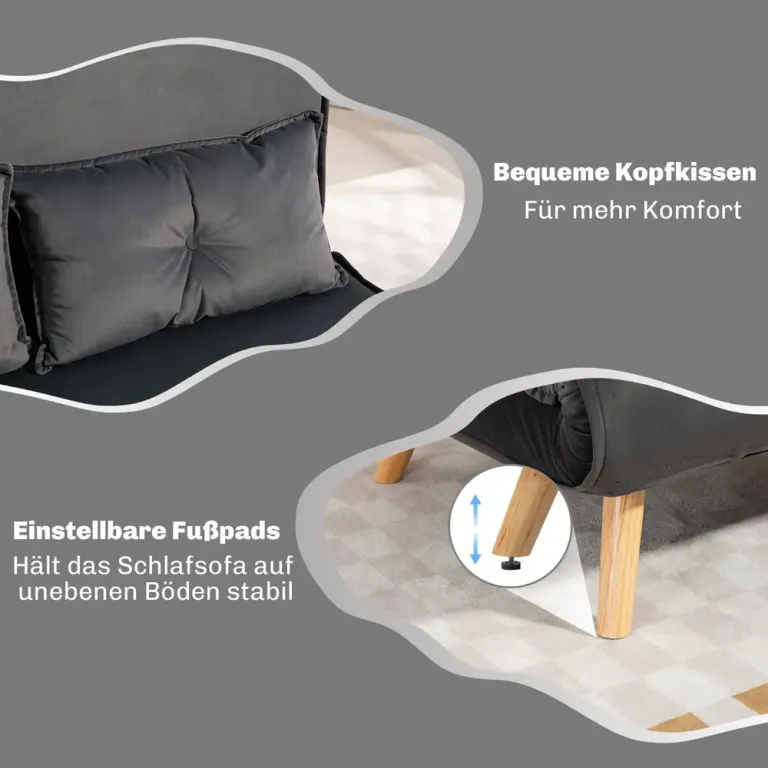Bäddsoffa med Ryggstöd Tygklädsel och Metallram Grå 2-Sits Sammet