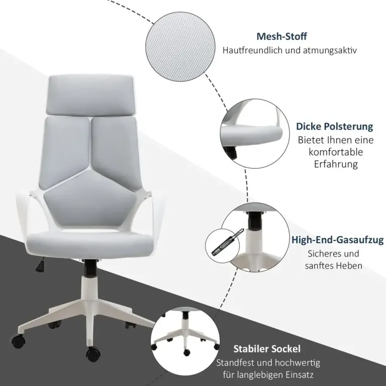 Kontorsstol Ergonomisk Grå Vit Nät för Skrivbord och Kontor
