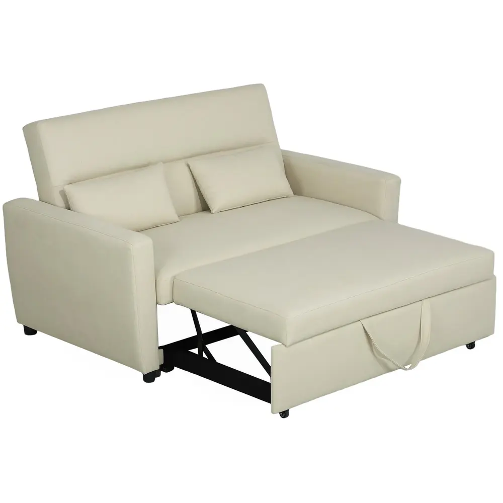 Bäddsoffa Soffa med Sovfunktion Beige av Tyg och Trä 2-Sits