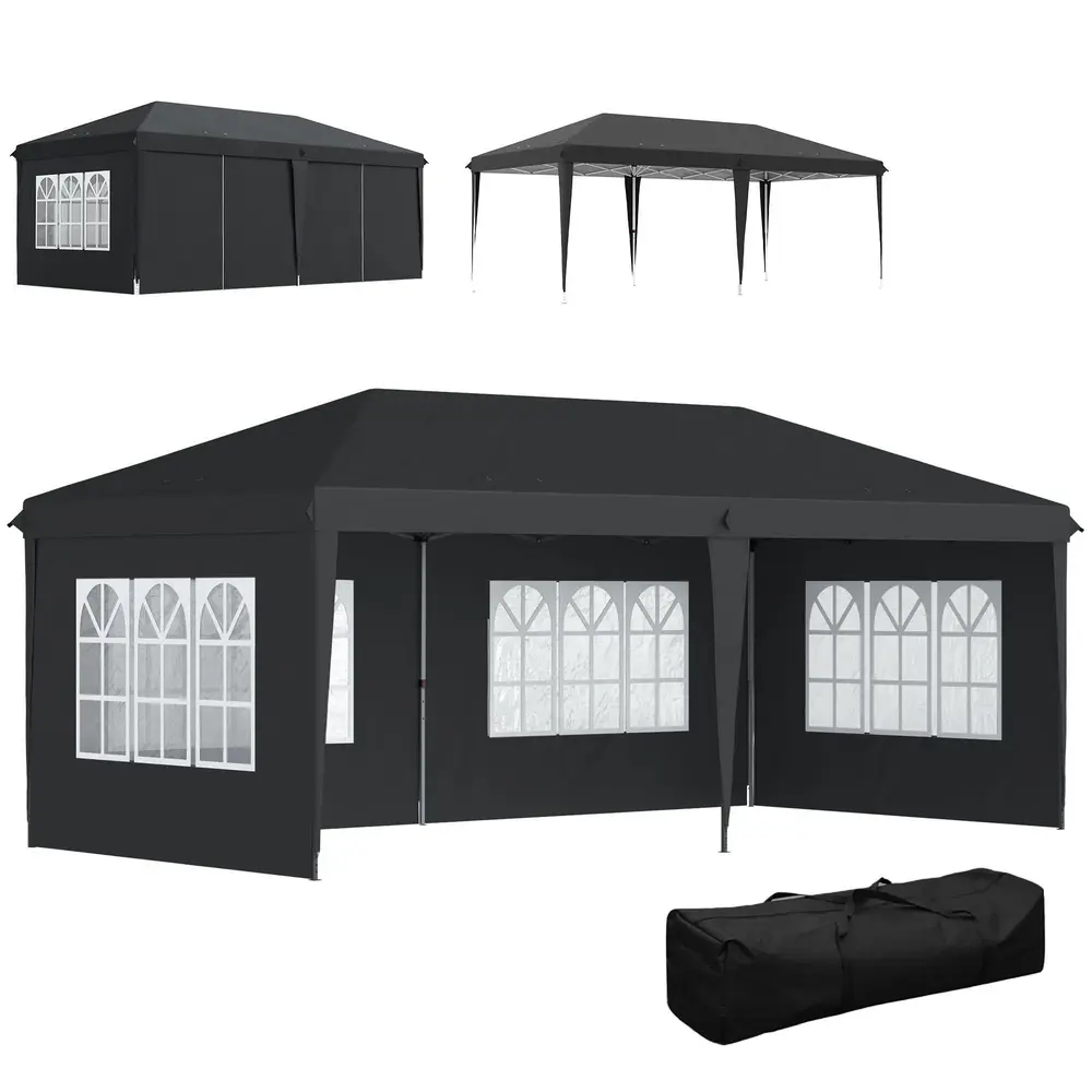 Pop-Up Paviljong 4 Sidoväggar och Fönster 3 x 6 M