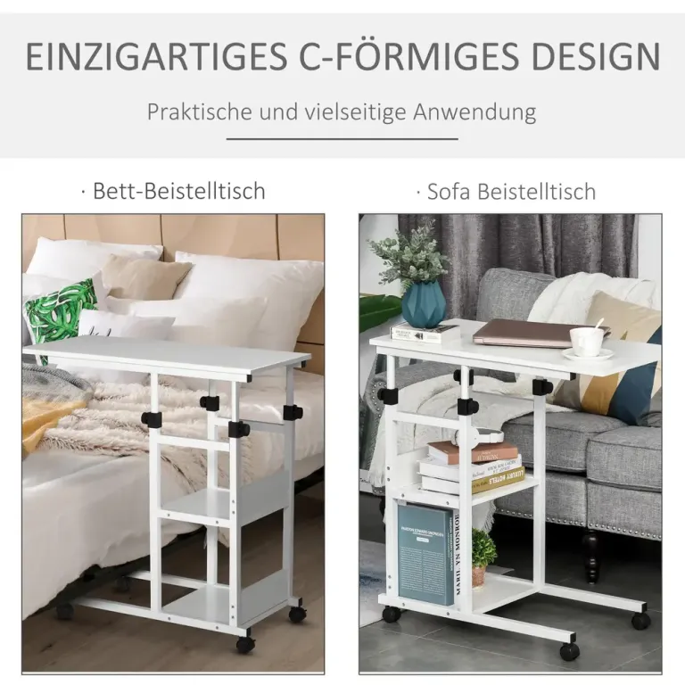 Sidobord med Hjul Höjdjusterbart 2 –82 cm Rullbar Formad