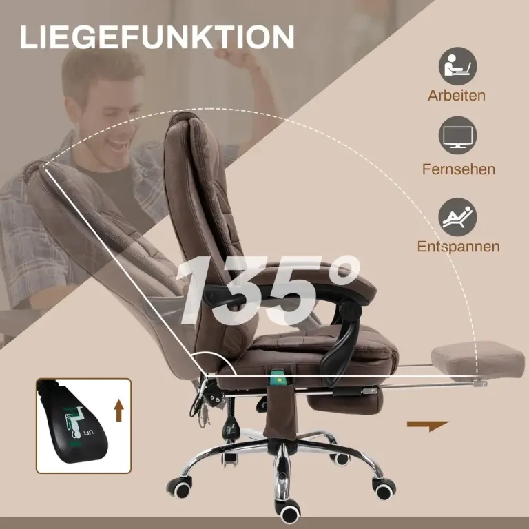 Massagekontorsstol med Ligg- och Värmefunktion Vridbar Ergonomisk