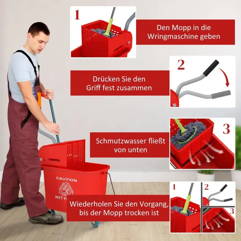 Städvagn med Mopphink och Urvridare på Hjul för Effektiv Plast