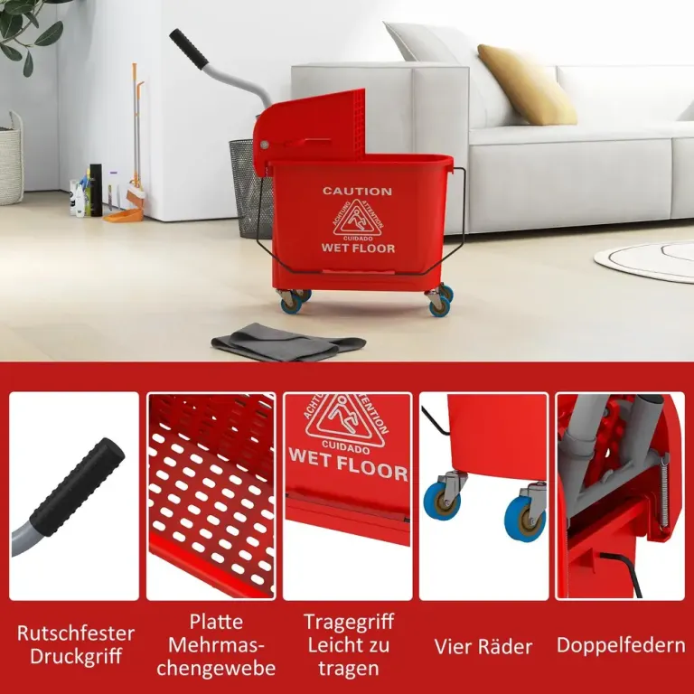 Städvagn med Mopphink och Urvridare på Hjul för Effektiv Plast