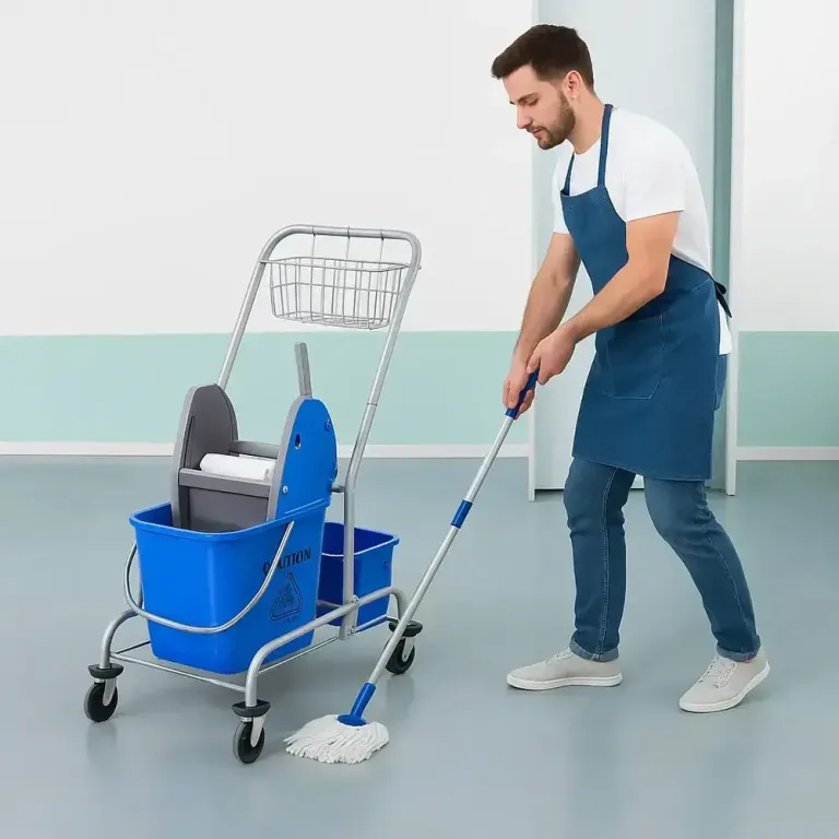 Städvagn Moppvagn med Vridare Blå av Plast för Hushåll Svabbvagn
