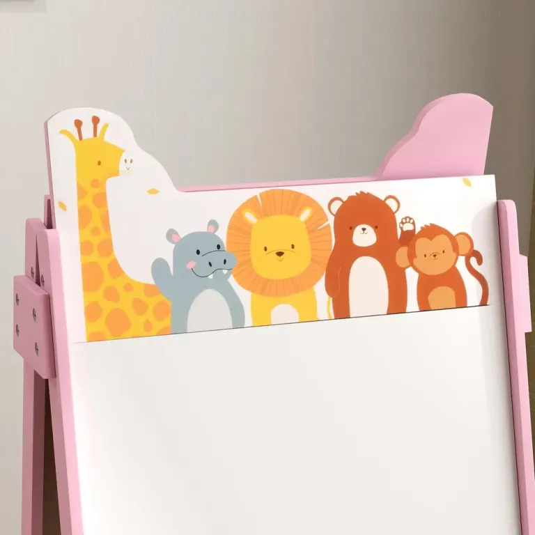 Målarstaffli 2-i-1 med Whiteboard och Tavla, Rosa Dubbelsidig Stativ