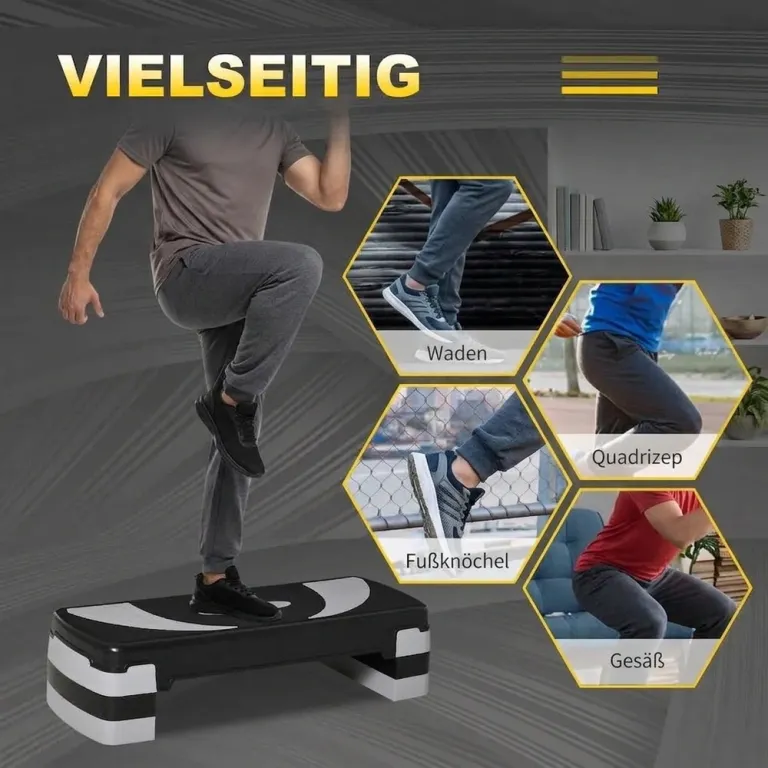 Stepbräda för Aerobics Träningsbänk 3 Stepper Höjder Halkfri