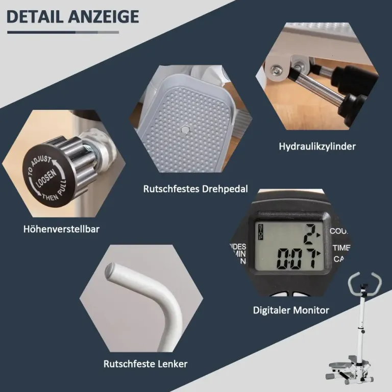 Stepper Ergonomisk Vit Metall –128 cm Trappmaskin Justerbart Display