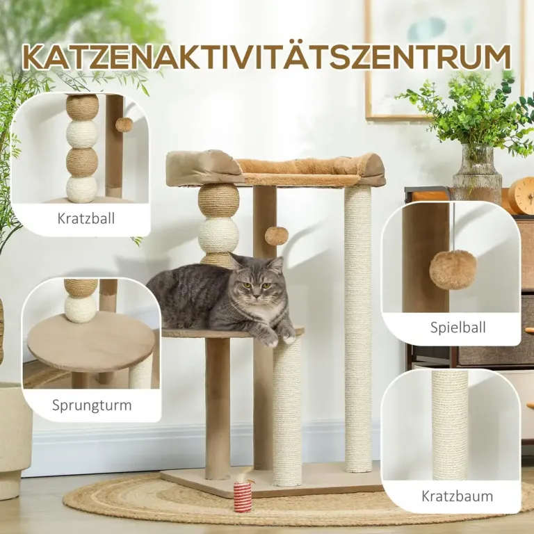 Klösträd 2 Nivåer Lekboll Stora Katter Plattformar Sisalstolpar