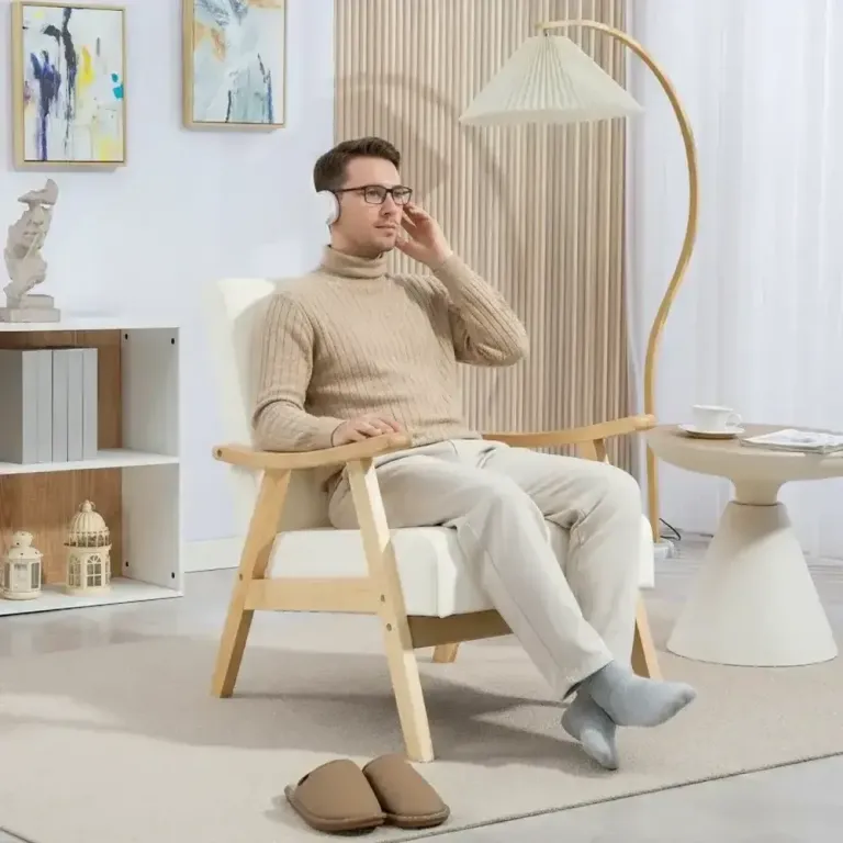 Stoppad Fåtölj med Skumfyllning och Ram av Gummiträ Nordisk Krämvit