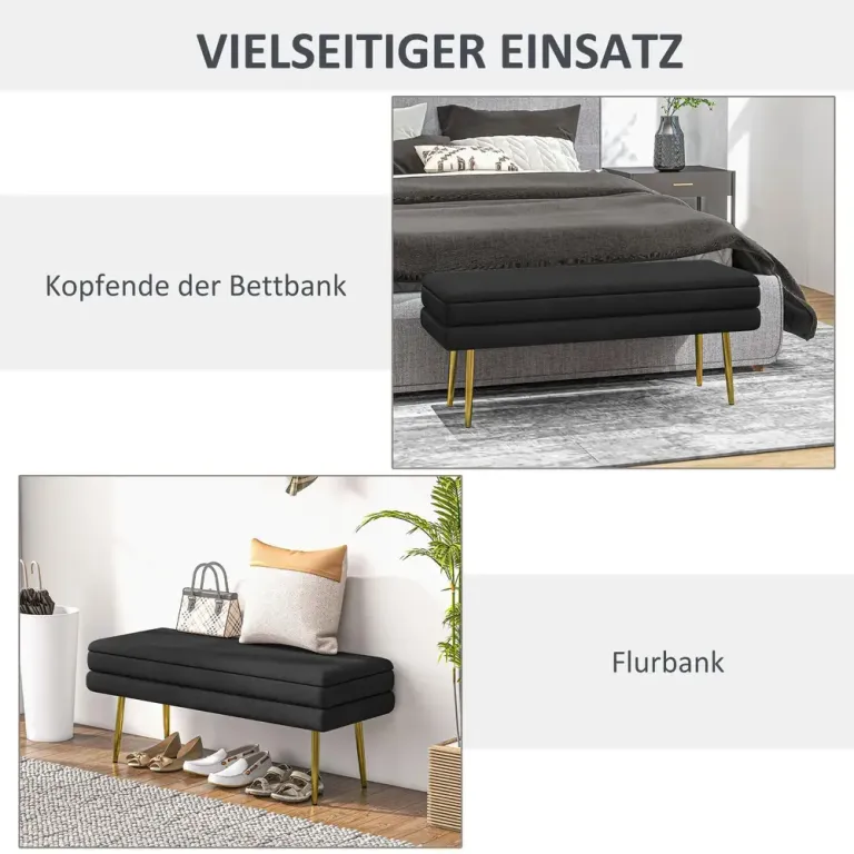 Stoppad Förvaringsbänk i Stål Svart Sittbänk Sängbänk