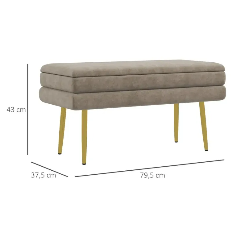 Stoppad Förvaringsbänk Stål Beige Sittbänk Sängbänk Guld