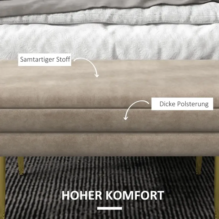 Stoppad Förvaringsbänk Stål Beige Sittbänk Sängbänk Guld