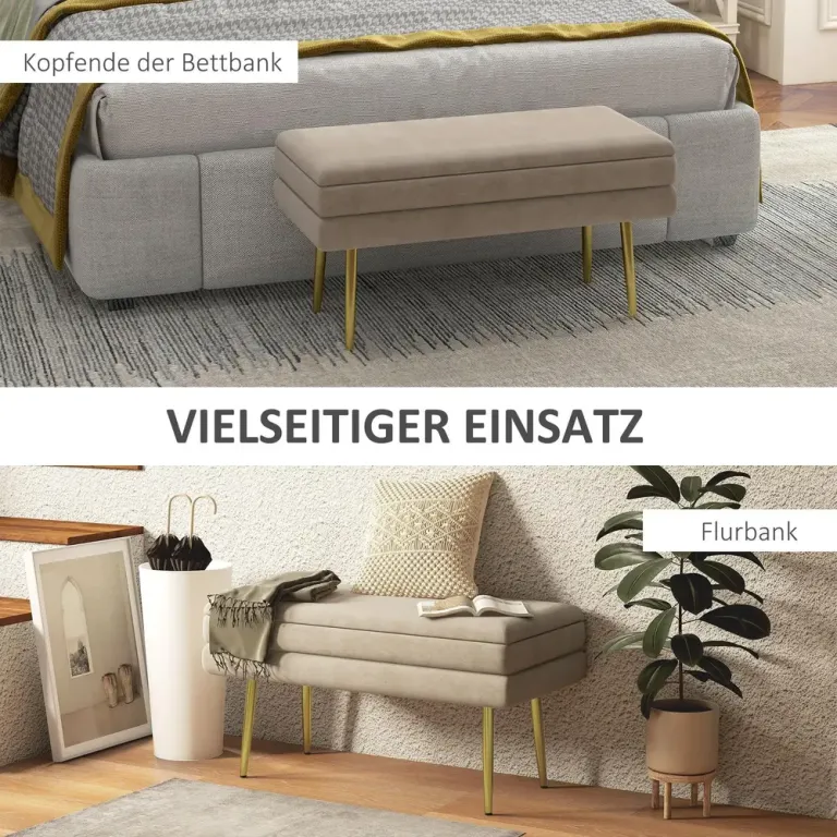 Stoppad Förvaringsbänk Stål Beige Sittbänk Sängbänk Guld