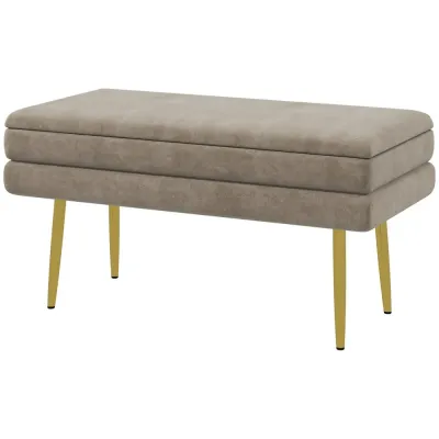 Stoppad Förvaringsbänk Stål Beige Sittbänk Sängbänk Guld