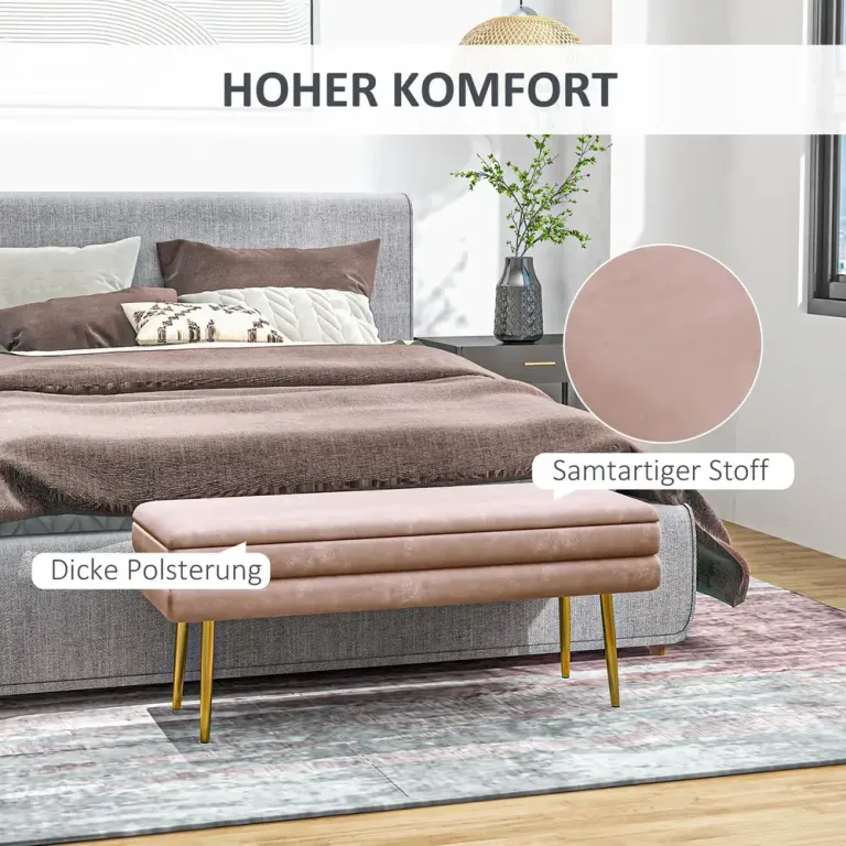 Stoppad Förvaringsbänk Stål Rosa Sittbänk Sängbänk Förvaringsutrymme