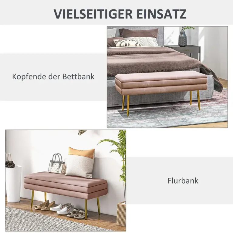 Stoppad Förvaringsbänk Stål Rosa Sittbänk Sängbänk Förvaringsutrymme