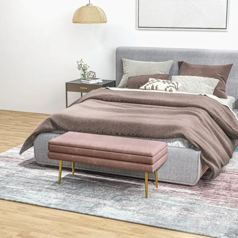 Stoppad Förvaringsbänk Stål Rosa Sittbänk Sängbänk Förvaringsutrymme