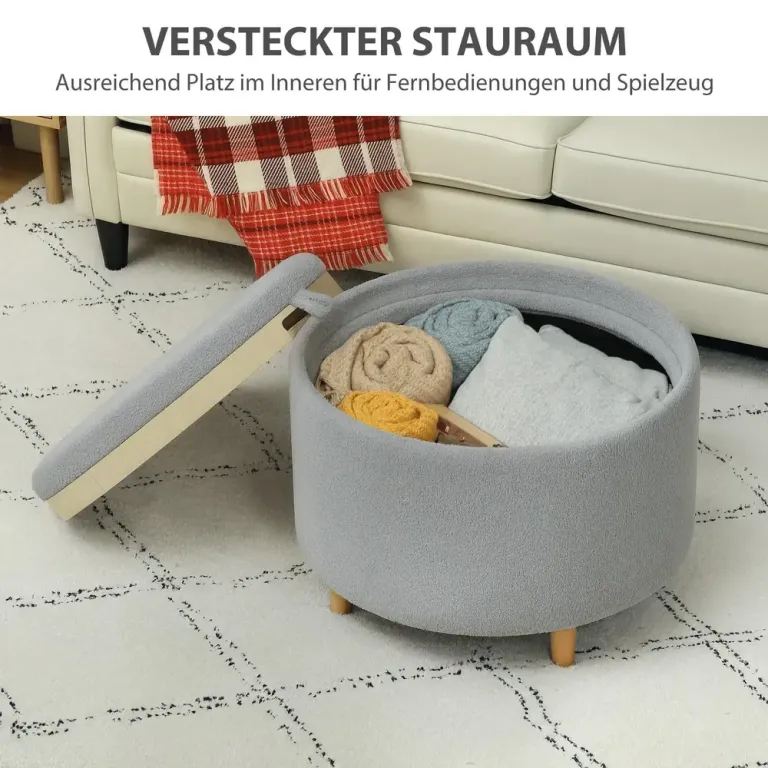 Stoppad Fotpall i Teddy Fleece med Dolt Sittpall Sidobord Vändbar