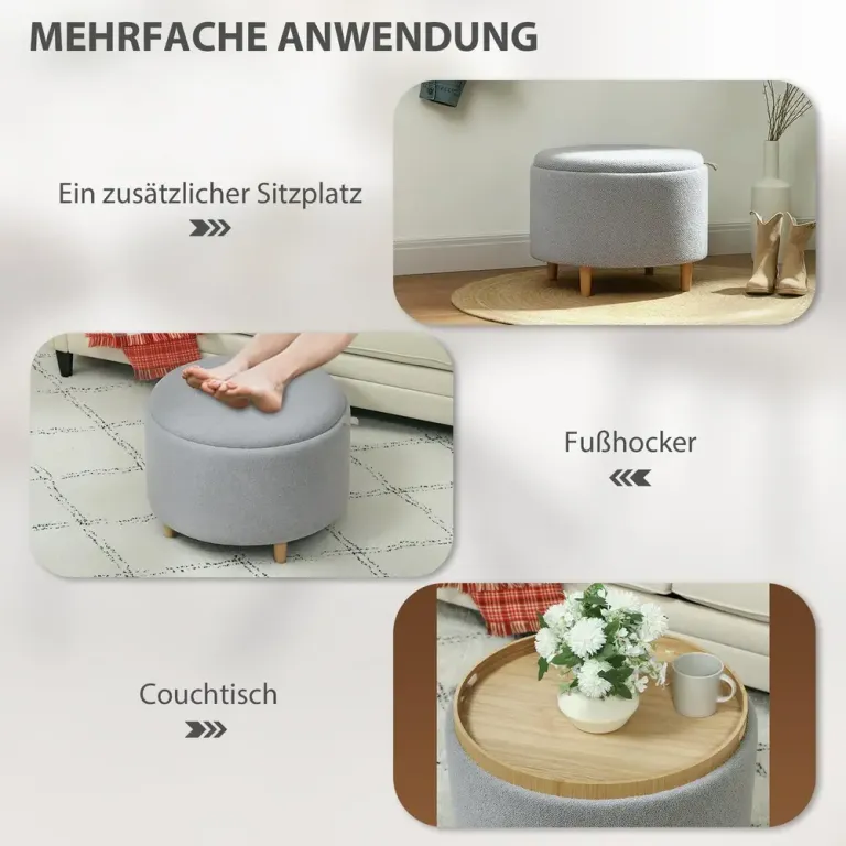 Stoppad Fotpall i Teddy Fleece med Dolt Sittpall Sidobord Vändbar