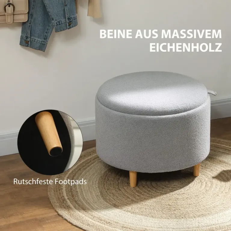 Stoppad Fotpall i Teddy Fleece med Dolt Sittpall Sidobord Vändbar