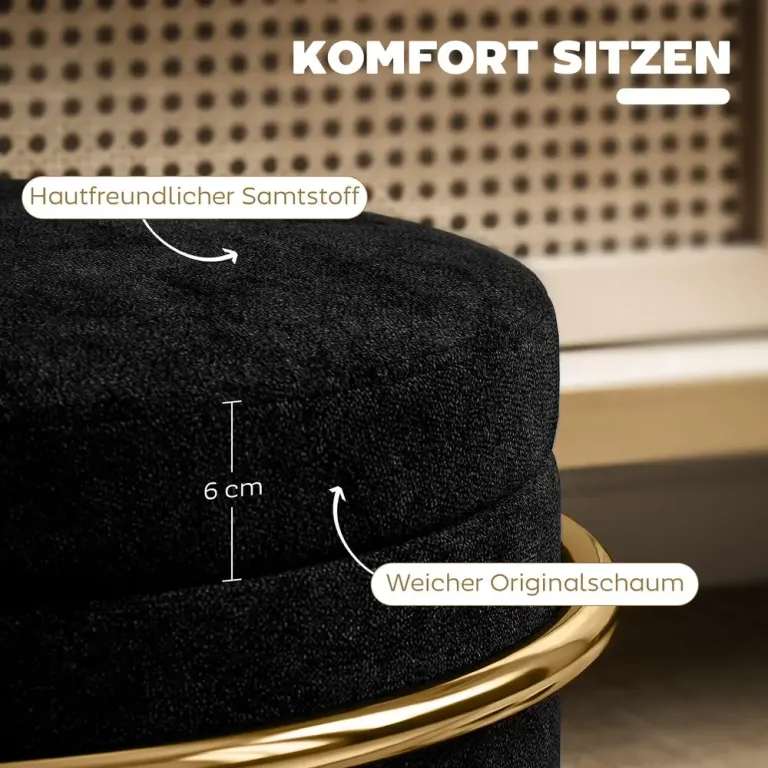 Stoppad Fotpall Storage Ottoman med Metallram Rund Sammet Förvaring