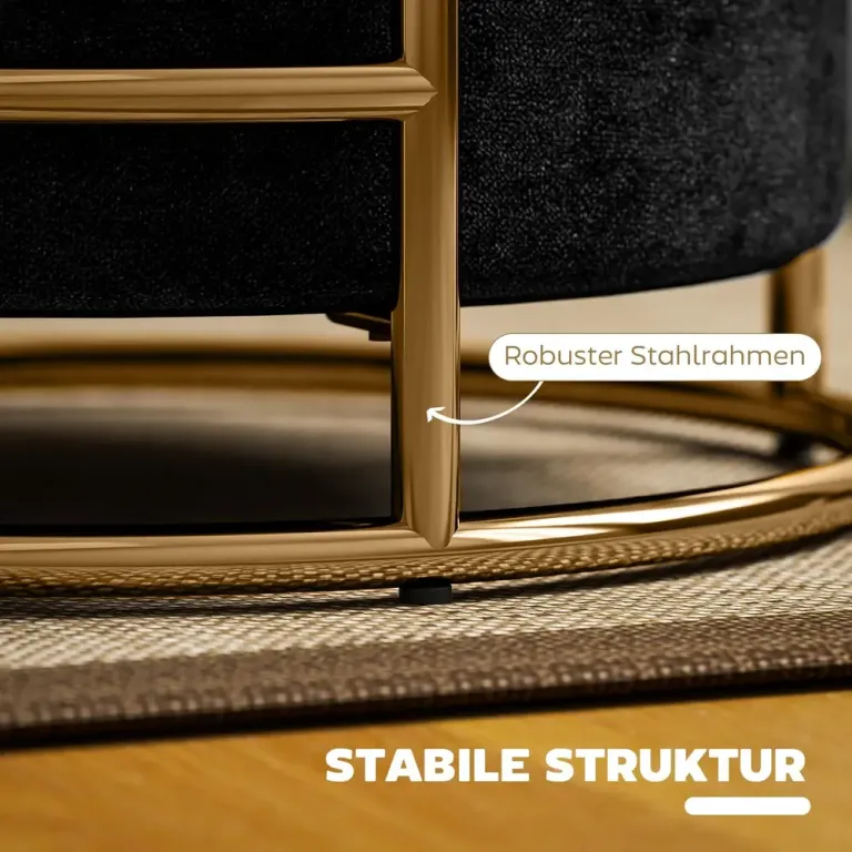 Stoppad Fotpall Storage Ottoman med Metallram Rund Sammet Förvaring