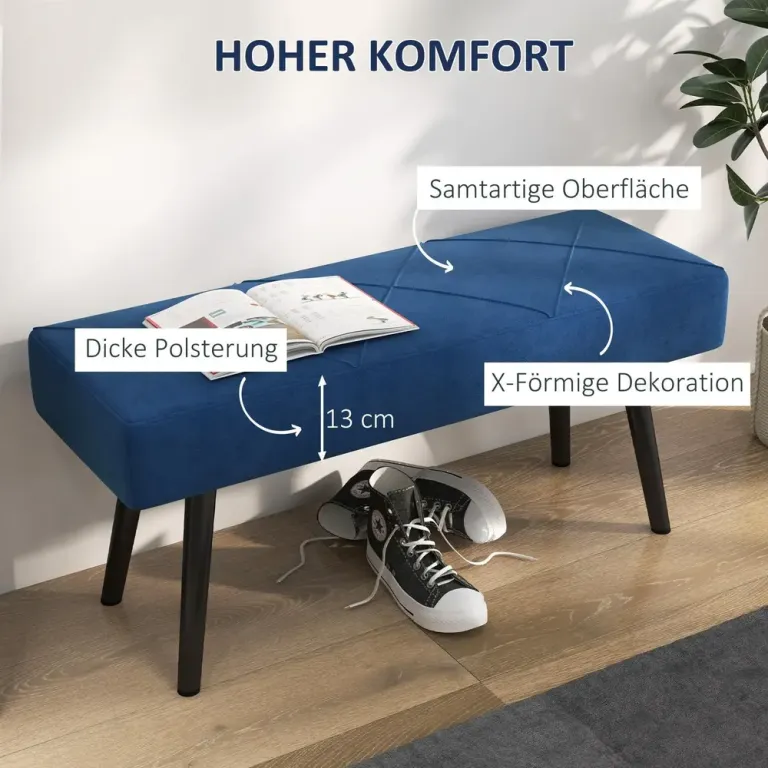 Stoppad Sängbänk Sammetslook Blå 100 x 36 x 45 cm