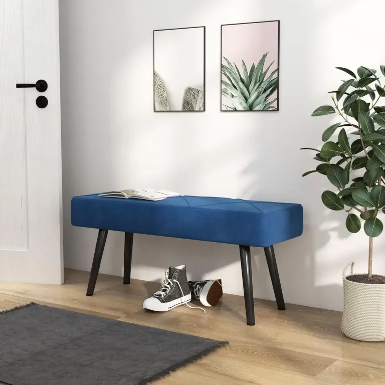 Stoppad Sängbänk Sammetslook Blå 100 x 36 x 45 cm