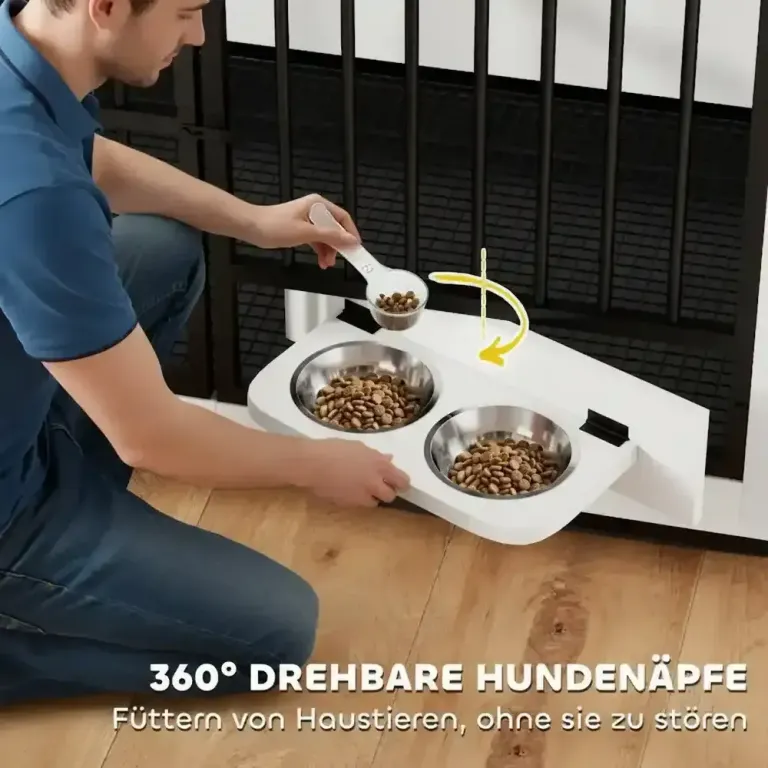 Stor Hundbur med Vridbar Skålhållare, Vit