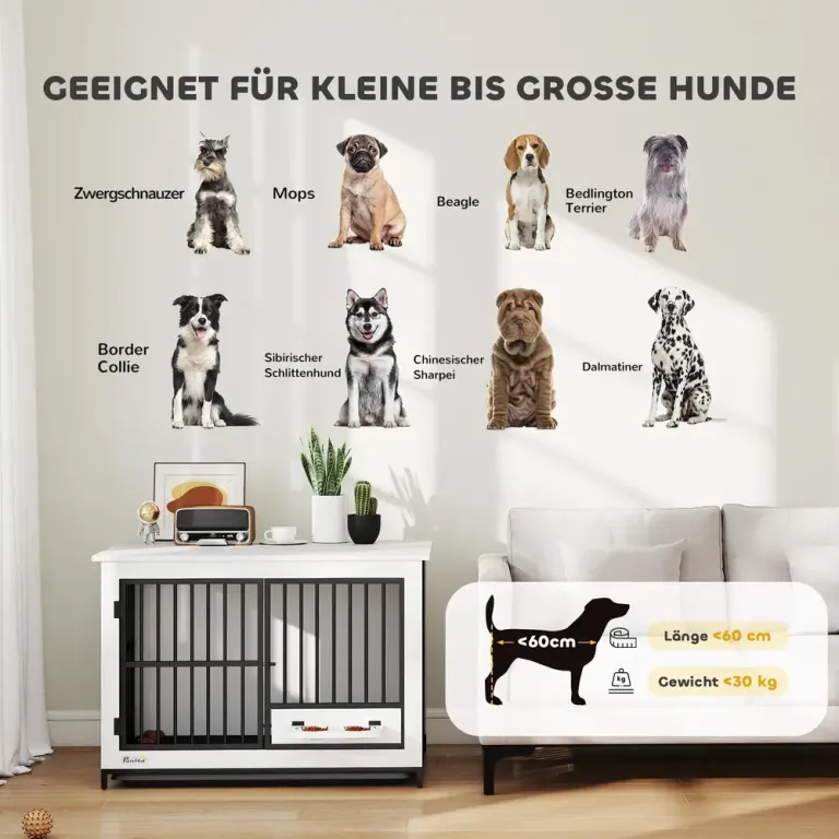 Stor Hundbur med Vridbar Skålhållare, Vit