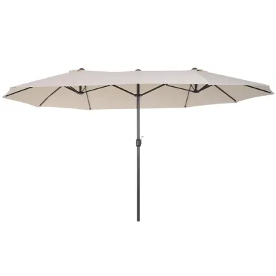 Stort Dubbelparasoll med Vev Ovalt Handvev Beige