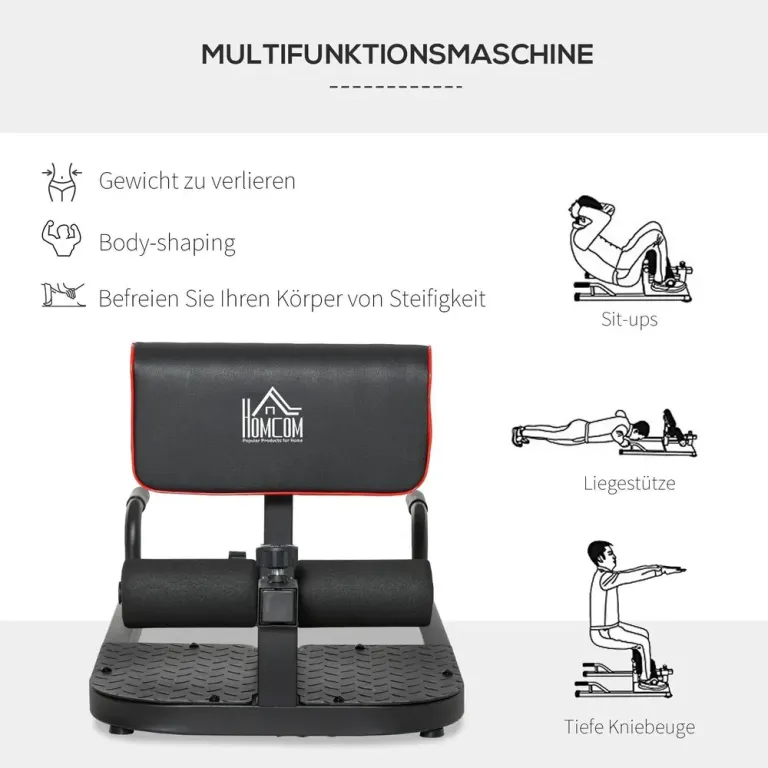 Sissy Squat Maskin 3-i-1 för Ben och Mage, Svart Squats Push