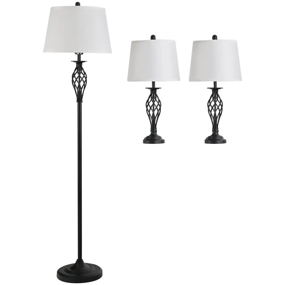 Set 3 Lampor 2 Bordslampor 1 Golvlampa Ø38 Cm