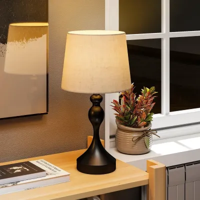 Bordslampa med USB Svart Metall och Tyg Sänglampa