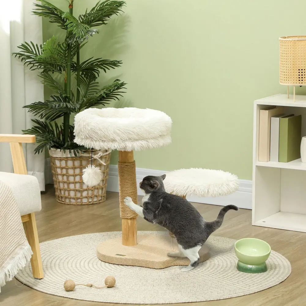 Klösträd 61,5 cm med Kattbädd och Lekboll, Vitt