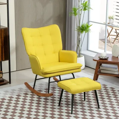 Gungstol Relaxstol Beige av Tyg med Linnelook och Trä
