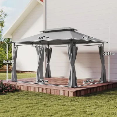 Paviljong med Dubbeltak och Avtagbara Gardiner Samt 3 x 4 m