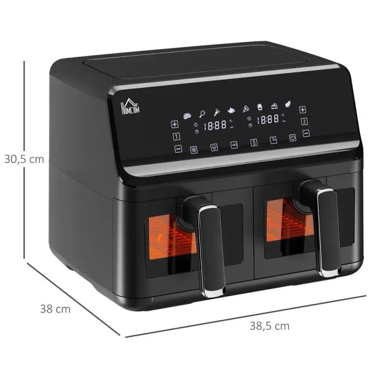 Air Fryer 2 x 4 l Frityrkorgar 8 38,5 x 38 x 30,5 cm, Svart