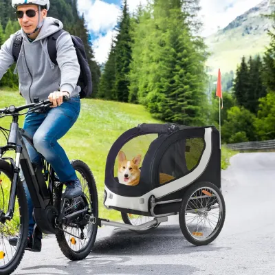 Hundcykelvagn Vit Svart Oxford Tyg 130 x 73 x 90 cm