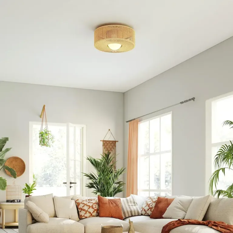 Taklampa Boho Beige Hamparep och Metall Rund Takarmatur Hamprep
