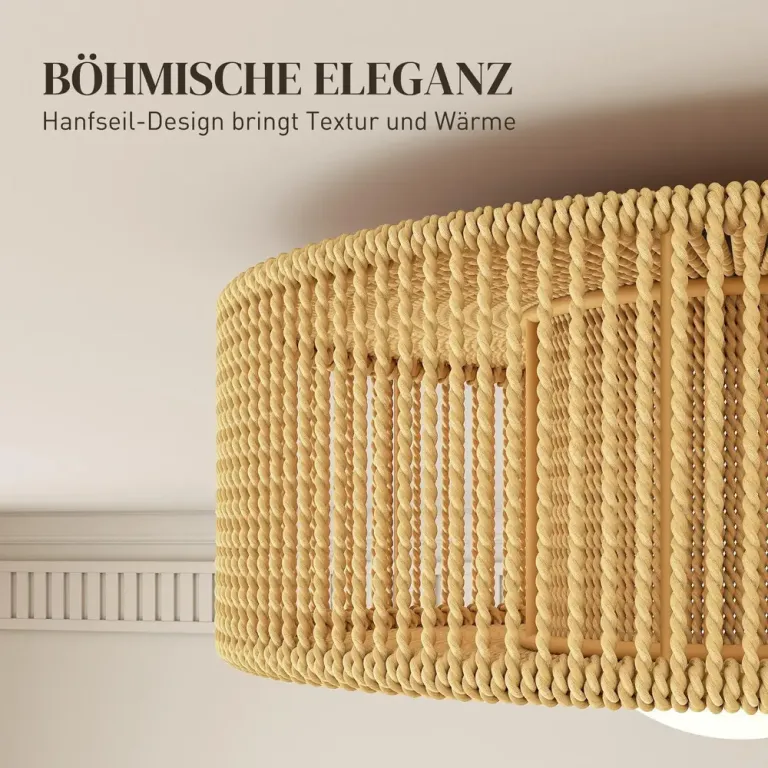 Taklampa Boho Beige Hamparep och Metall Rund Takarmatur Hamprep