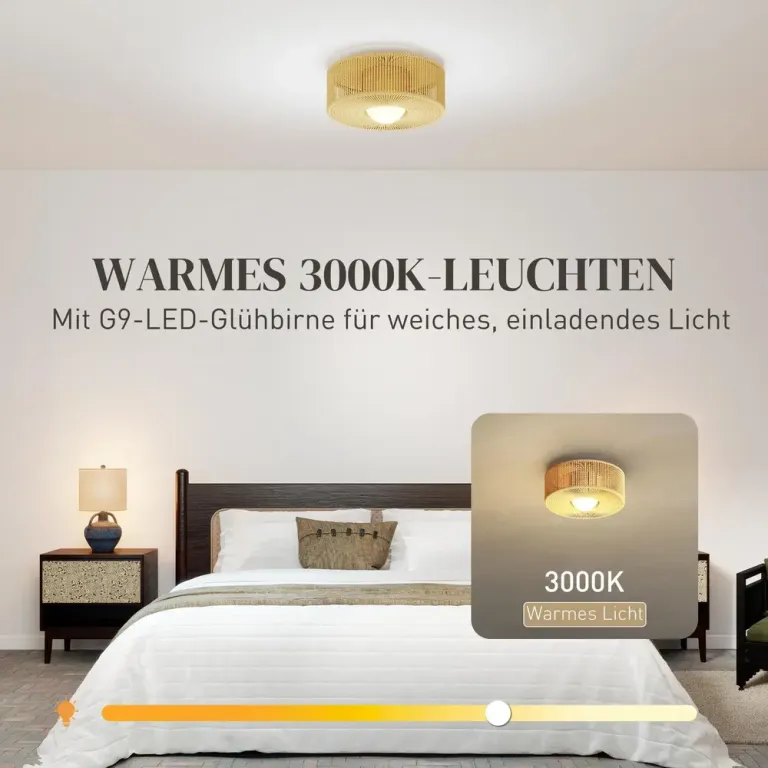 Taklampa Boho Beige Hamparep och Metall Rund Takarmatur Hamprep