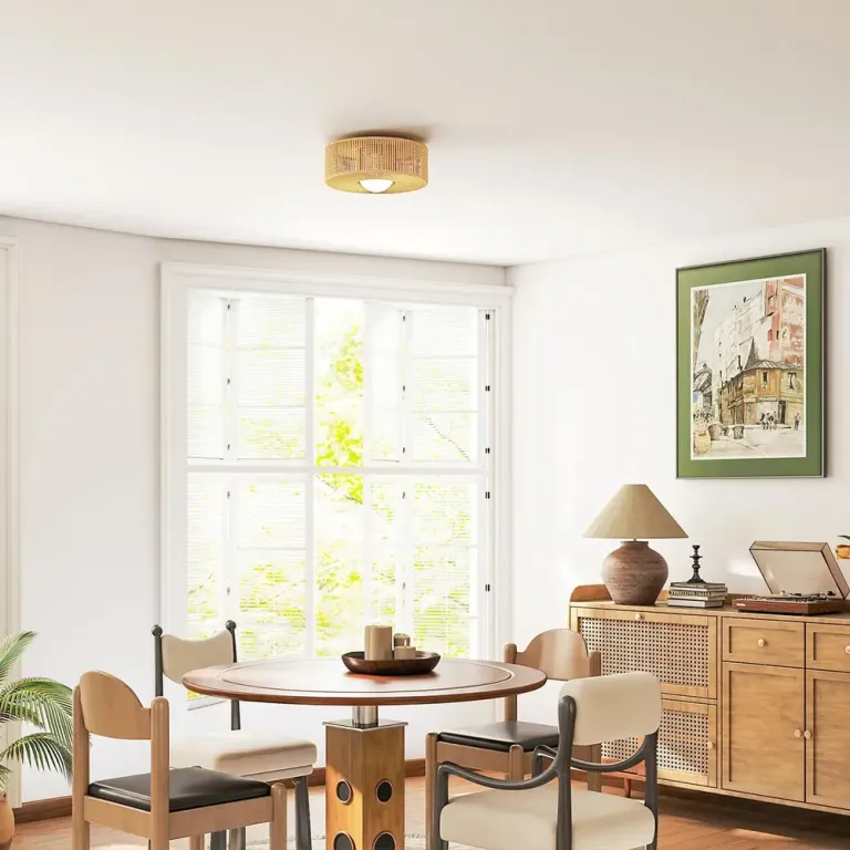 Taklampa Boho Beige Hamparep och Metall Rund Takarmatur Hamprep