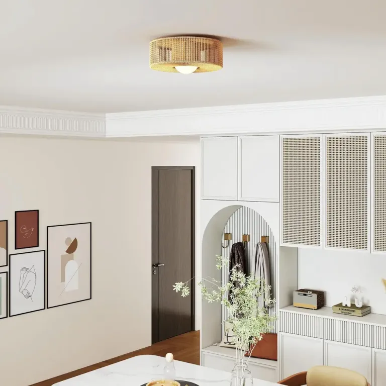 Taklampa Boho Beige Hamparep och Metall Rund Takarmatur Hamprep