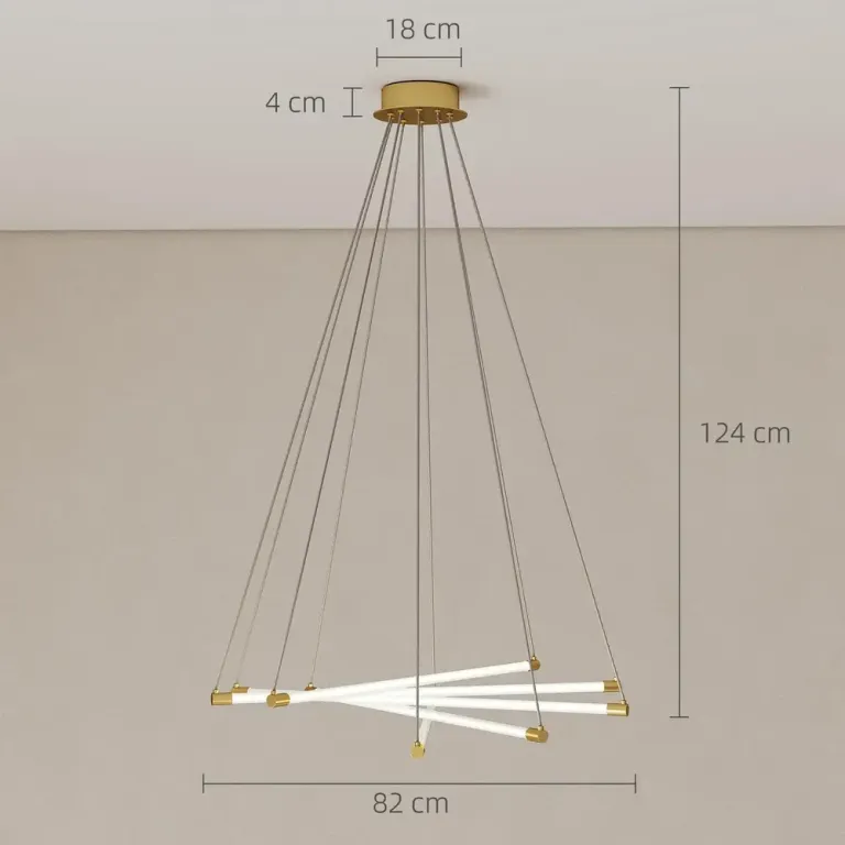 Modern LED-Taklampa 50 w med 5 Ljusrör, Guld/vit Justerbar Design
