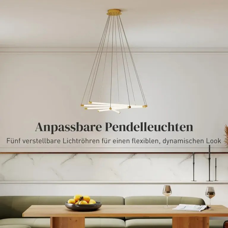 Modern LED-Taklampa 50 w med 5 Ljusrör, Guld/vit Justerbar Design
